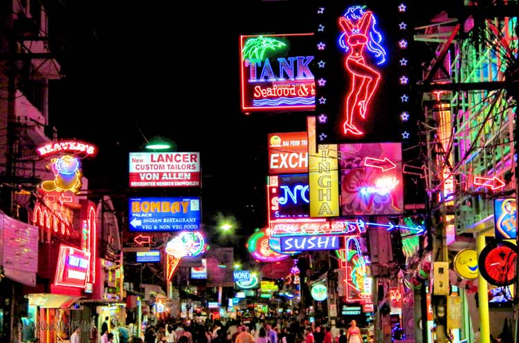 Neon signs advertising go-go bars, beer bars and night clubs in Walking Street Pattaya