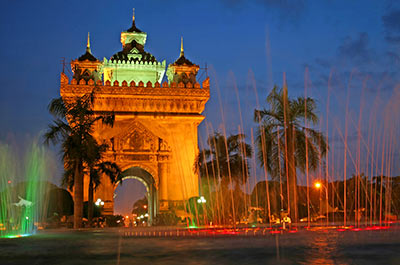 Patuxai Vitory Monument in Vientiane at dusk