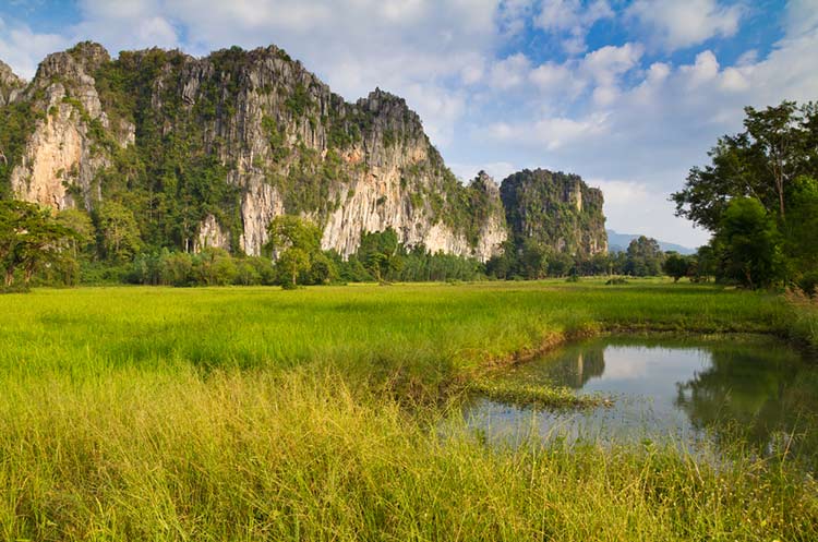Limestone mountains and rice paddies in Phitsanulok