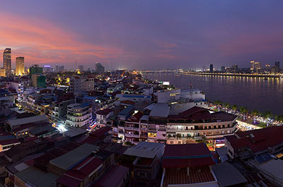 Evening view of Phnom Penh and the Mekong river