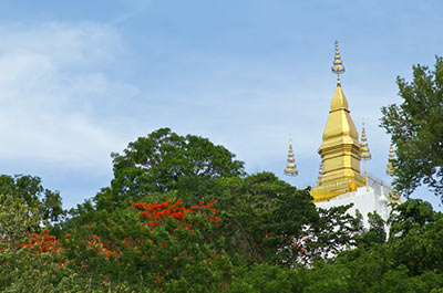 A small pagoda on top of Phousi Hill overlooking Luang Prabang and the Mekong river