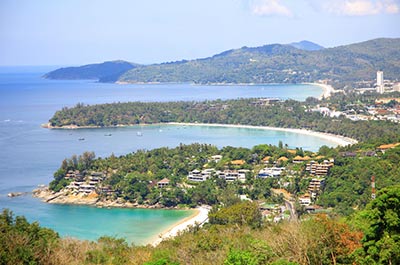 Views of three beaches and islands on the West coast of Phuket from Karon Viewpoint