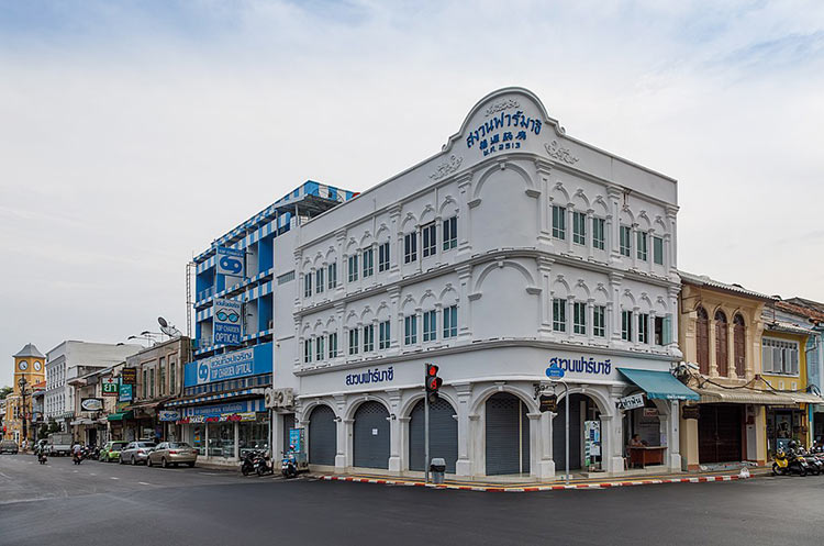 Sino Portuguese style building of the Sa-Nguan pharmacy in Phuket Town