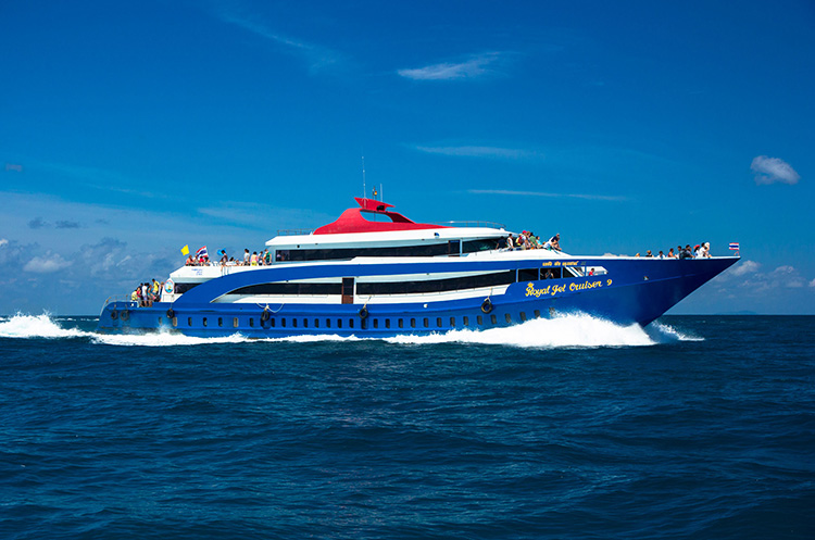 A ferry ship crossing the Andaman Sea from Phuket to the Phi Phi islands