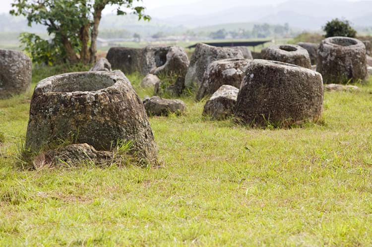 Scattered stone jars around the Plain of Jars in Laos