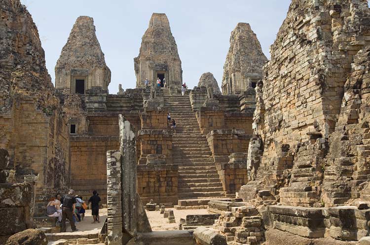 Three towers on the East entrance of Pre Rup in Angkor