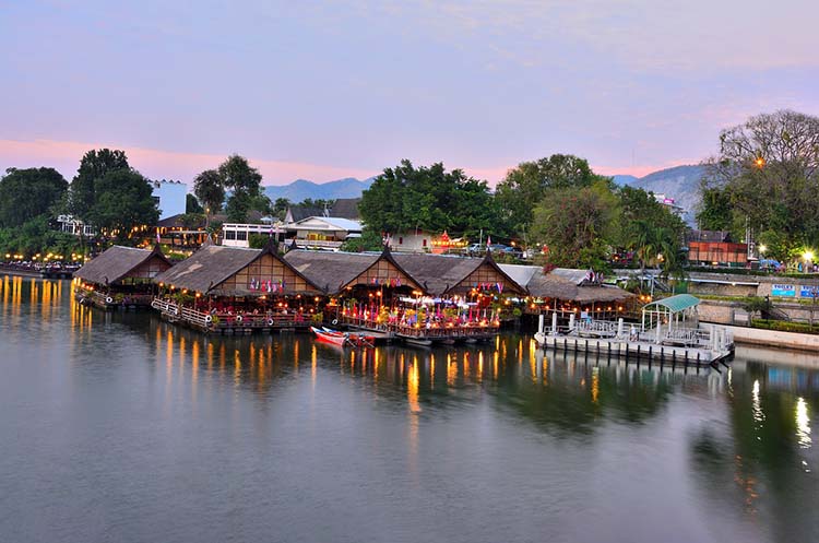 Floating restaurants on the Kwai river in Kanchanaburi