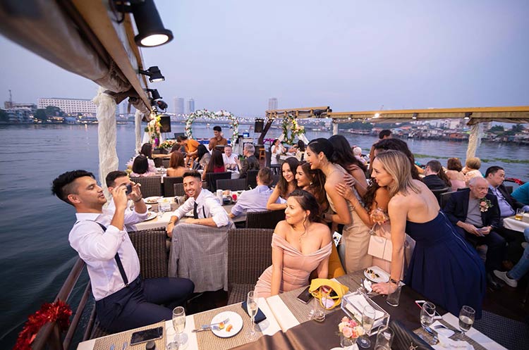 Dinner on the upper deck of the Sabai cruise ship