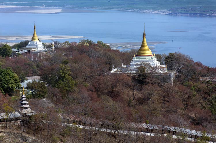 Monasteries and pagodas on Sagaing Hill overlooking the Mekong river