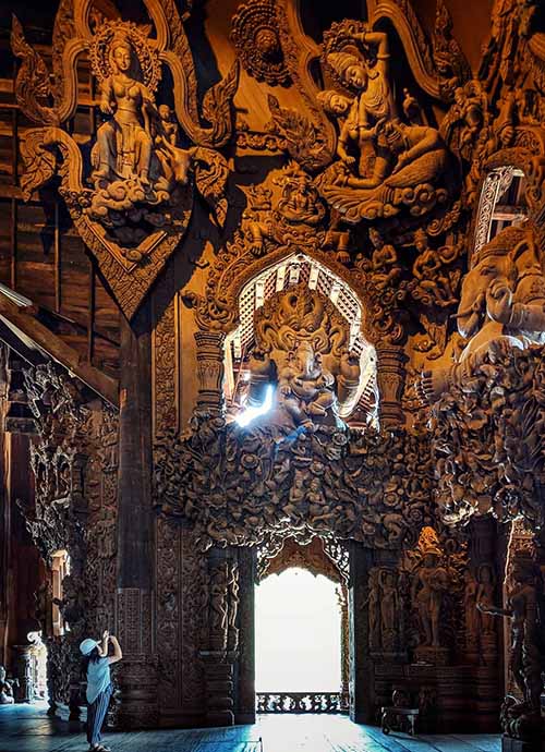 Wood carvings inside the Sanctuary of Truth
