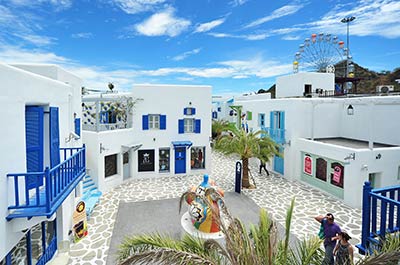 Greek style houses at Santorini Park
