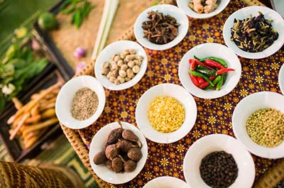 Spices and herbs used in the Thai kitchen