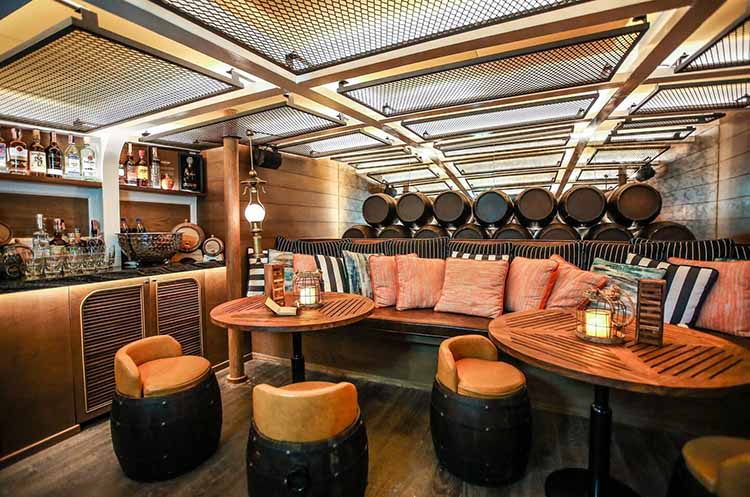 The rum bar in the hull of the ship