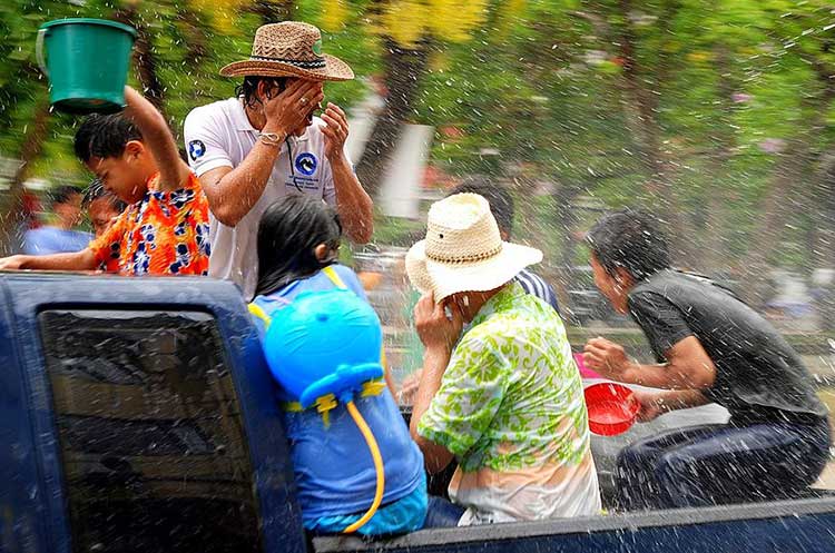 Water fight during Songkran celebrations in Chiang Mai, Thailand