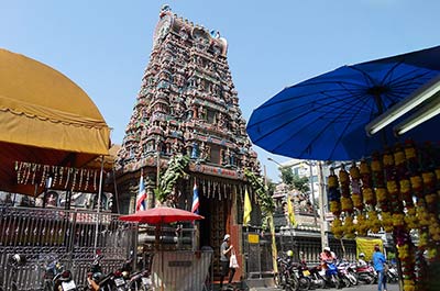 The ornately decorated entrance tower of Sri Maha Mariamman Hindu temple in Silom