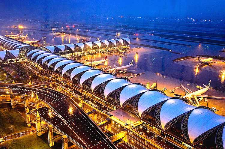 Suvarnabhumi airport Bangkok at dusk