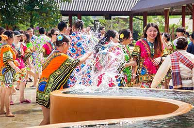 Playing Songkran at Thai Thani Arts & Culture Village in Pattaya