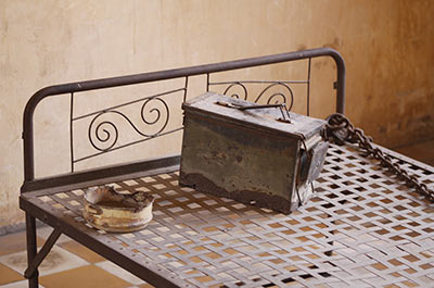 View of one of the prison cells of the Tuol Sleng Genocide Museum