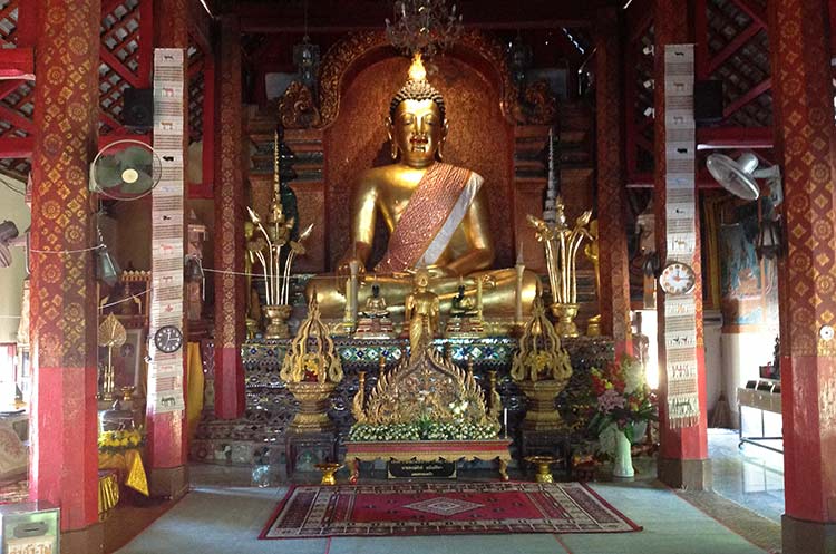 The principal Buddha image of the Wat Chiang Yuen in Chiang Mai