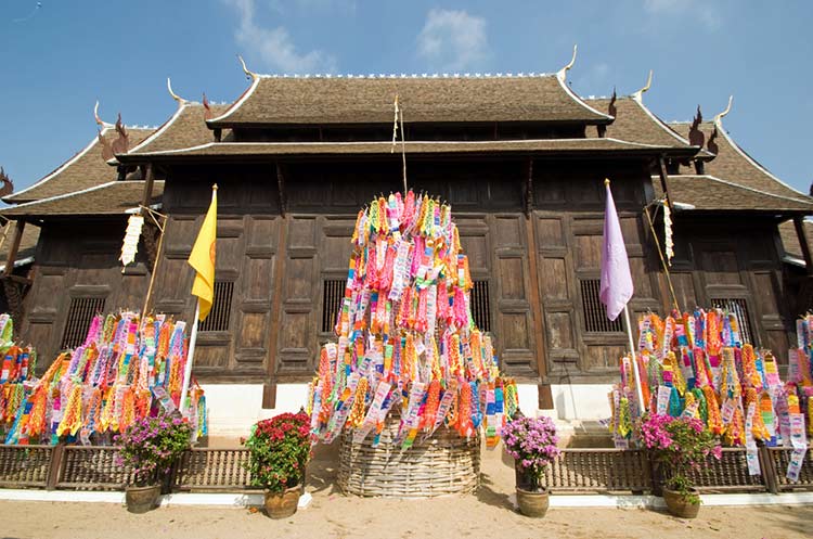 Teak wood viharn at Wat Phan Tao