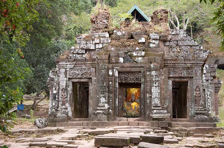 The main sanctuary enshrining a Buddha image of the Wat Phou Khmer temple in Laos