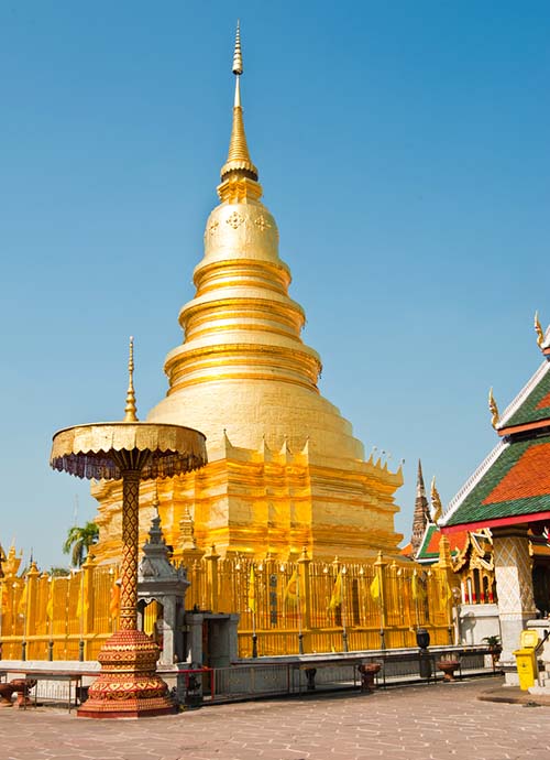 Lanna style chedi at Wat Phra That Hariphunchai in Lamphun