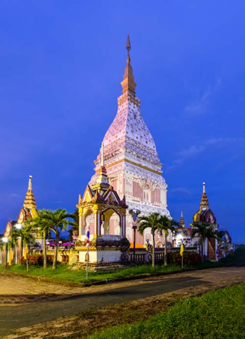 The Laotian style chedi of the Wat Phra That Renu Nakhon