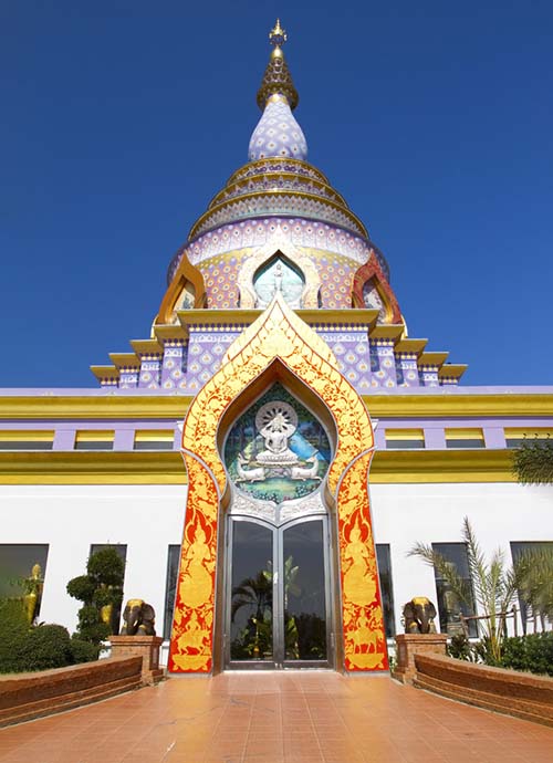The colorful Chedi Kaew or Crystal Pagoda
