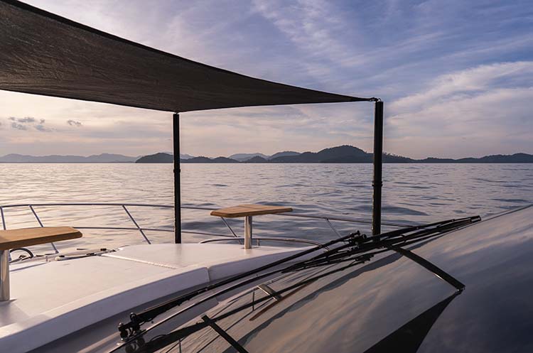 Views of the Andaman Sea and Phuket from the front of the yacht