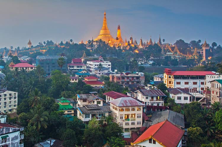 City of Yangon and the Shwedagon pagoda