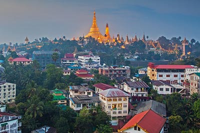View of Yangon and the Shwedagon pagoda